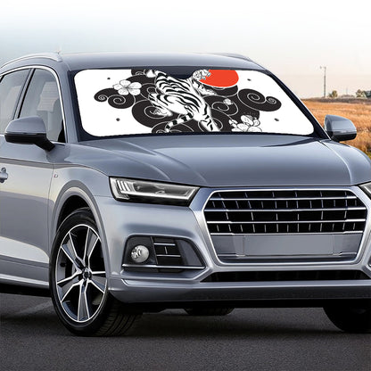 Japanese White Tiger Tattoo Print Car Windshield Sun Shade