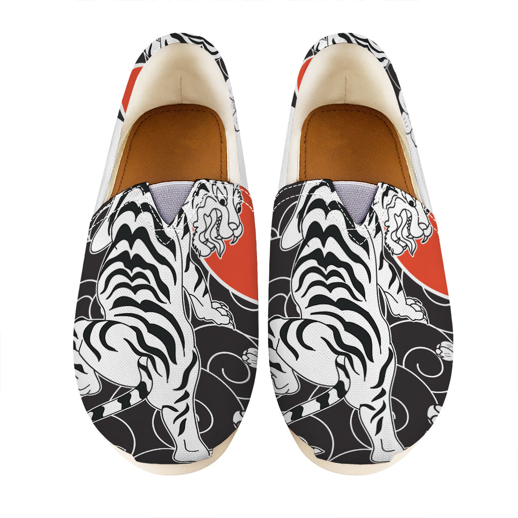 Japanese White Tiger Tattoo Print Casual Shoes