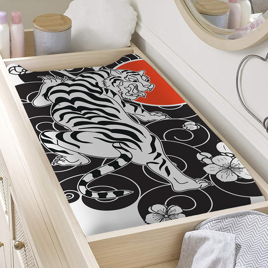 Japanese White Tiger Tattoo Print Changing Pad Cover