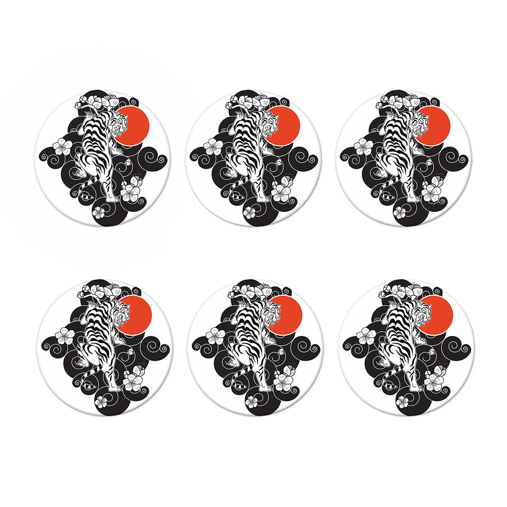 Japanese White Tiger Tattoo Print Coaster Set