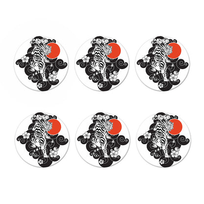 Japanese White Tiger Tattoo Print Coaster Set