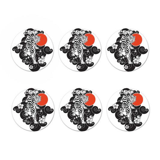 Japanese White Tiger Tattoo Print Coaster Set