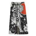 Japanese White Tiger Tattoo Print Cotton Front Slit Maxi Skirt