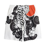 Japanese White Tiger Tattoo Print Cotton Shorts