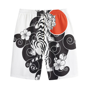 Japanese White Tiger Tattoo Print Cotton Shorts