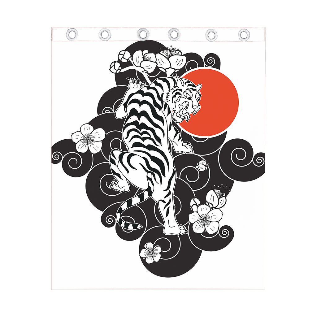 Japanese White Tiger Tattoo Print Curtain