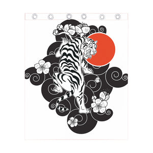 Japanese White Tiger Tattoo Print Curtain