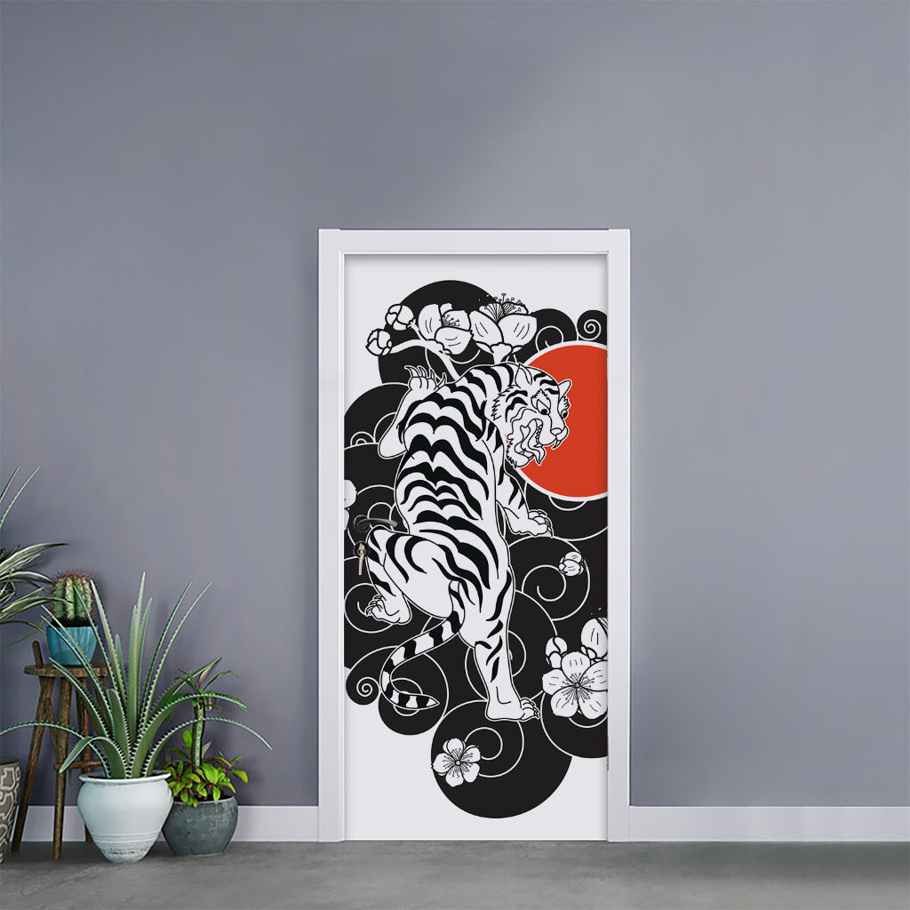 Japanese White Tiger Tattoo Print Door Sticker