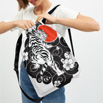 Japanese White Tiger Tattoo Print Drawstring Backpack