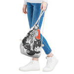 Japanese White Tiger Tattoo Print Drawstring Bag