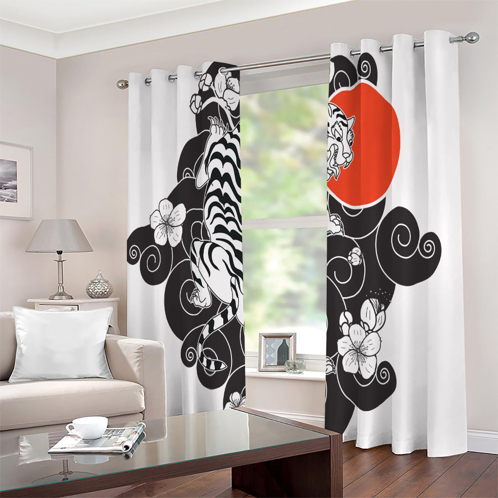 Japanese White Tiger Tattoo Print Extra Wide Grommet Curtains