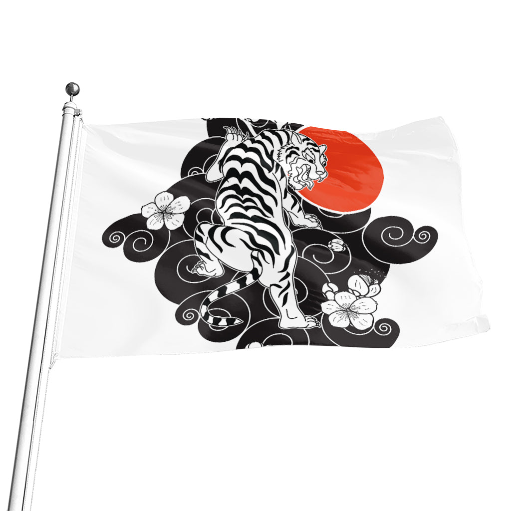 Japanese White Tiger Tattoo Print Flag