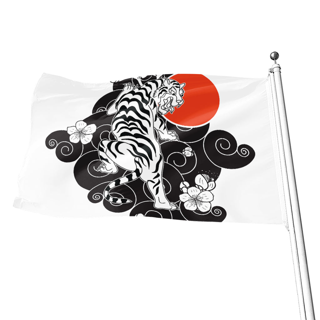 Japanese White Tiger Tattoo Print Flag