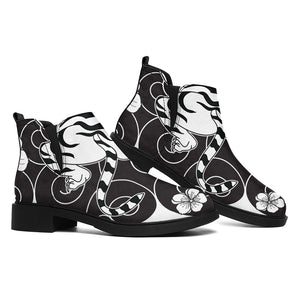 Japanese White Tiger Tattoo Print Flat Ankle Boots