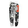 Japanese White Tiger Tattoo Print Fleece Lined Knit Pants