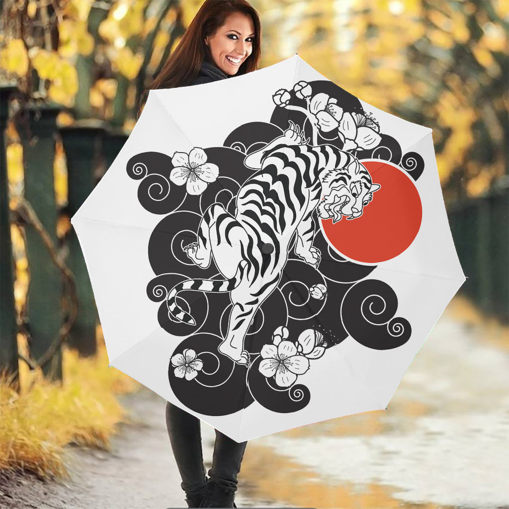 Japanese White Tiger Tattoo Print Foldable Umbrella