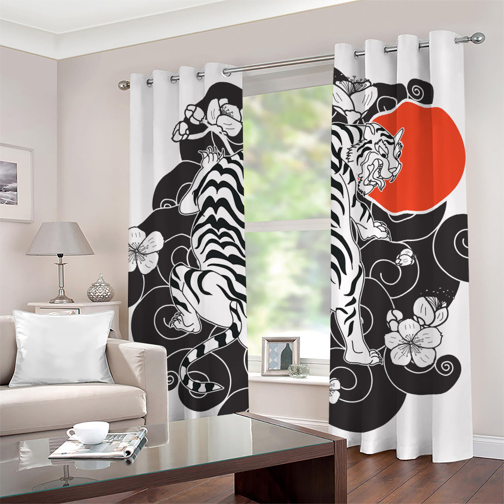 Japanese White Tiger Tattoo Print Grommet Curtains