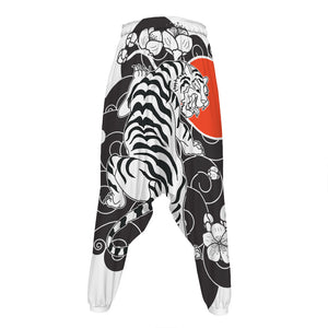 Japanese White Tiger Tattoo Print Hammer Pants