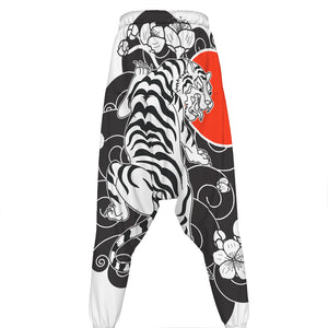 Japanese White Tiger Tattoo Print Hammer Pants