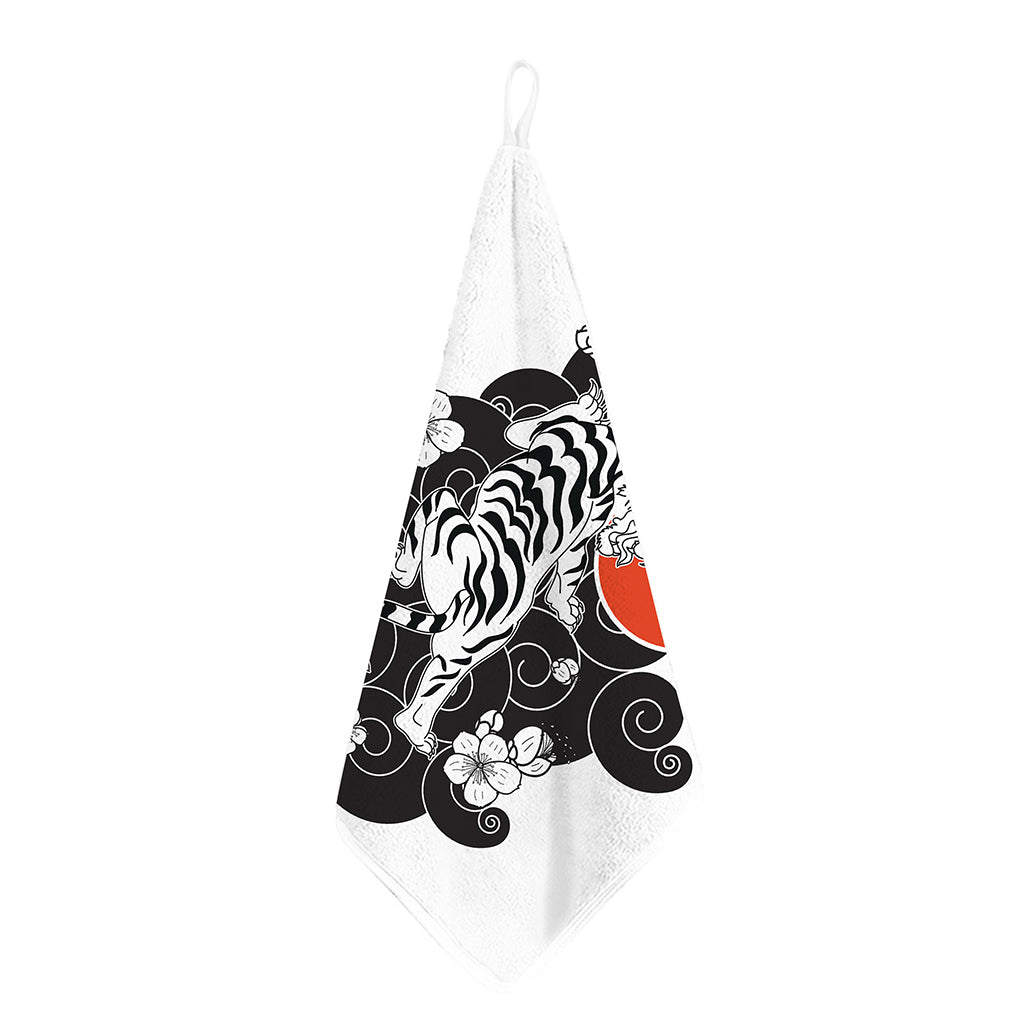 Japanese White Tiger Tattoo Print Hand Towel