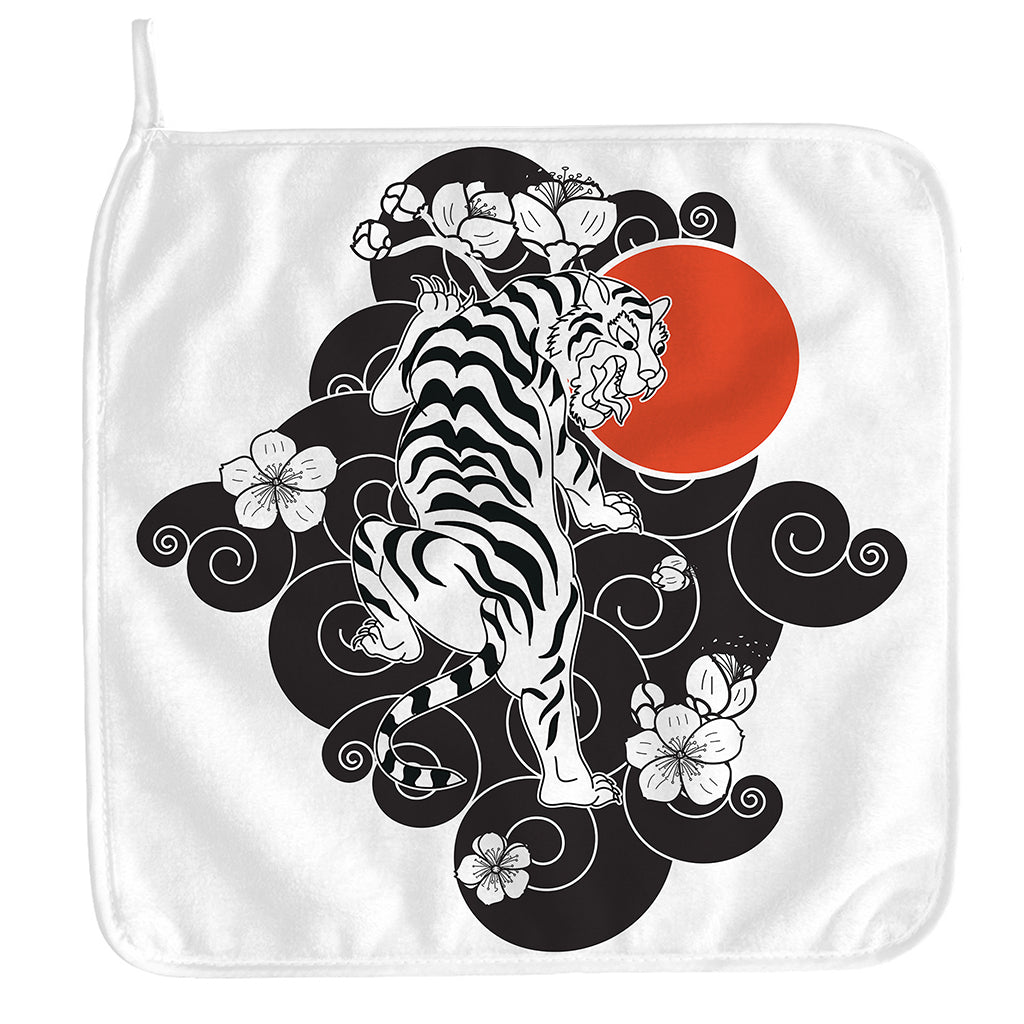 Japanese White Tiger Tattoo Print Hand Towel