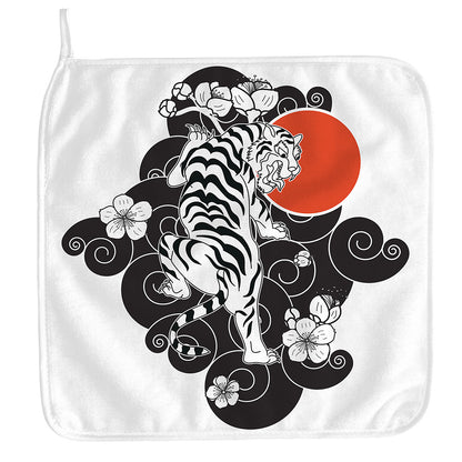 Japanese White Tiger Tattoo Print Hand Towel