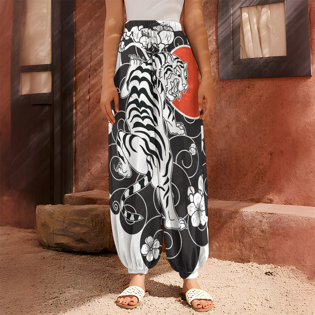 Japanese White Tiger Tattoo Print Harem Pants