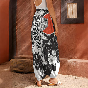 Japanese White Tiger Tattoo Print Harem Pants