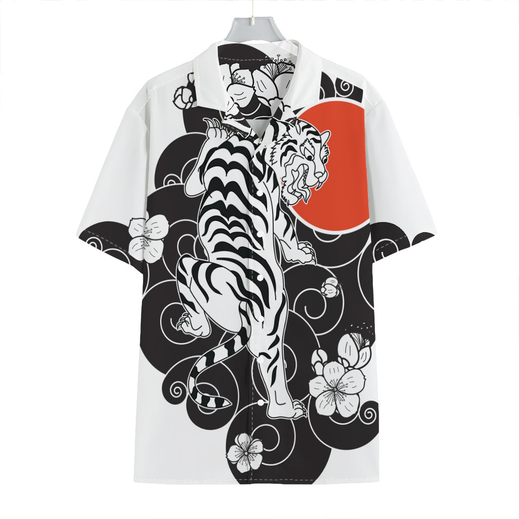 Japanese White Tiger Tattoo Print Hawaiian Shirt