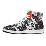 Japanese White Tiger Tattoo Print High Top Leather Sneakers