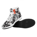 Japanese White Tiger Tattoo Print High Top Leather Sneakers