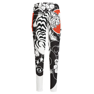 Japanese White Tiger Tattoo Print High-Waisted Pocket Leggings