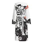 Japanese White Tiger Tattoo Print Hooded Bathrobe