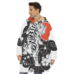 Japanese White Tiger Tattoo Print Hoodie Blanket