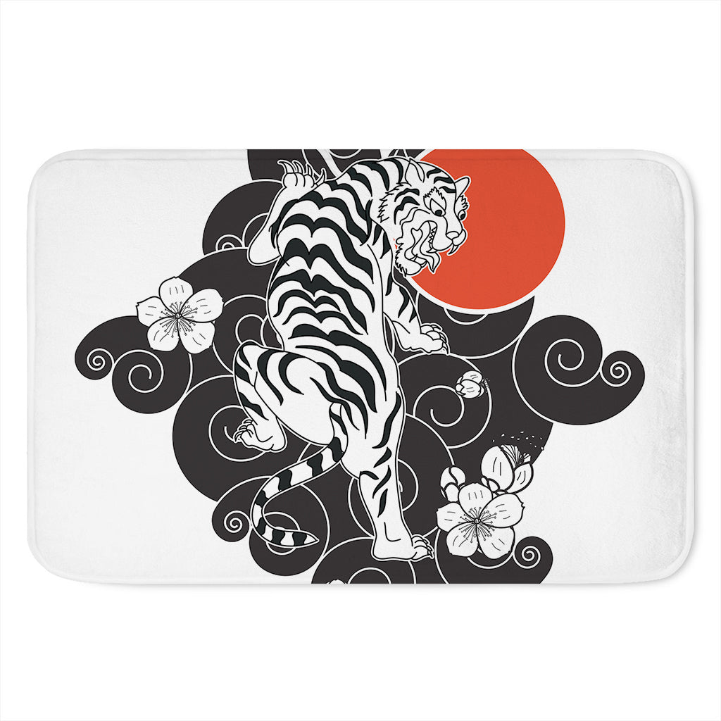 Japanese White Tiger Tattoo Print Indoor Door Mat