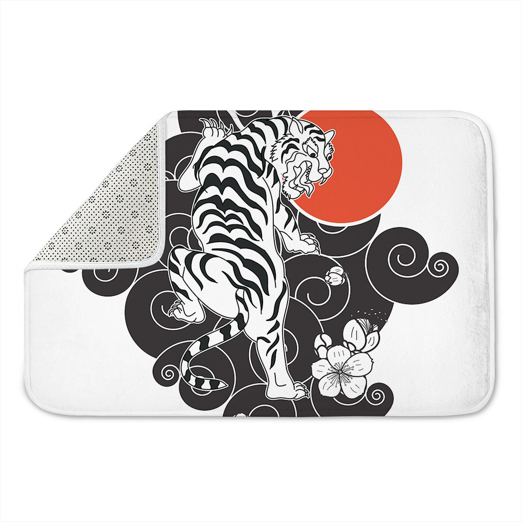 Japanese White Tiger Tattoo Print Indoor Door Mat