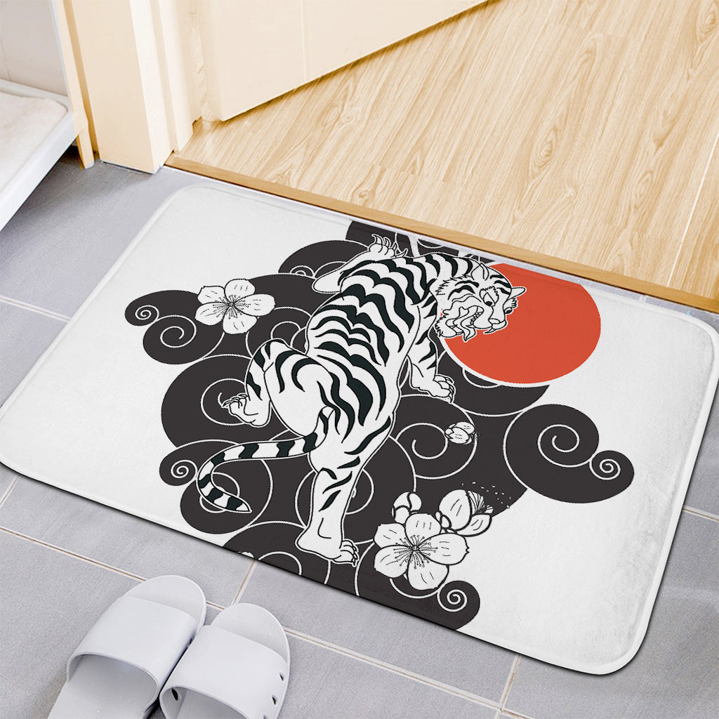 Japanese White Tiger Tattoo Print Indoor Door Mat