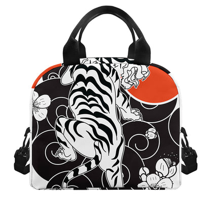 Japanese White Tiger Tattoo Print Insulated Lunch Bag