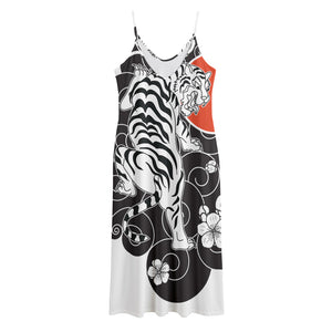 Japanese White Tiger Tattoo Print Jersey Midi Cami Dress