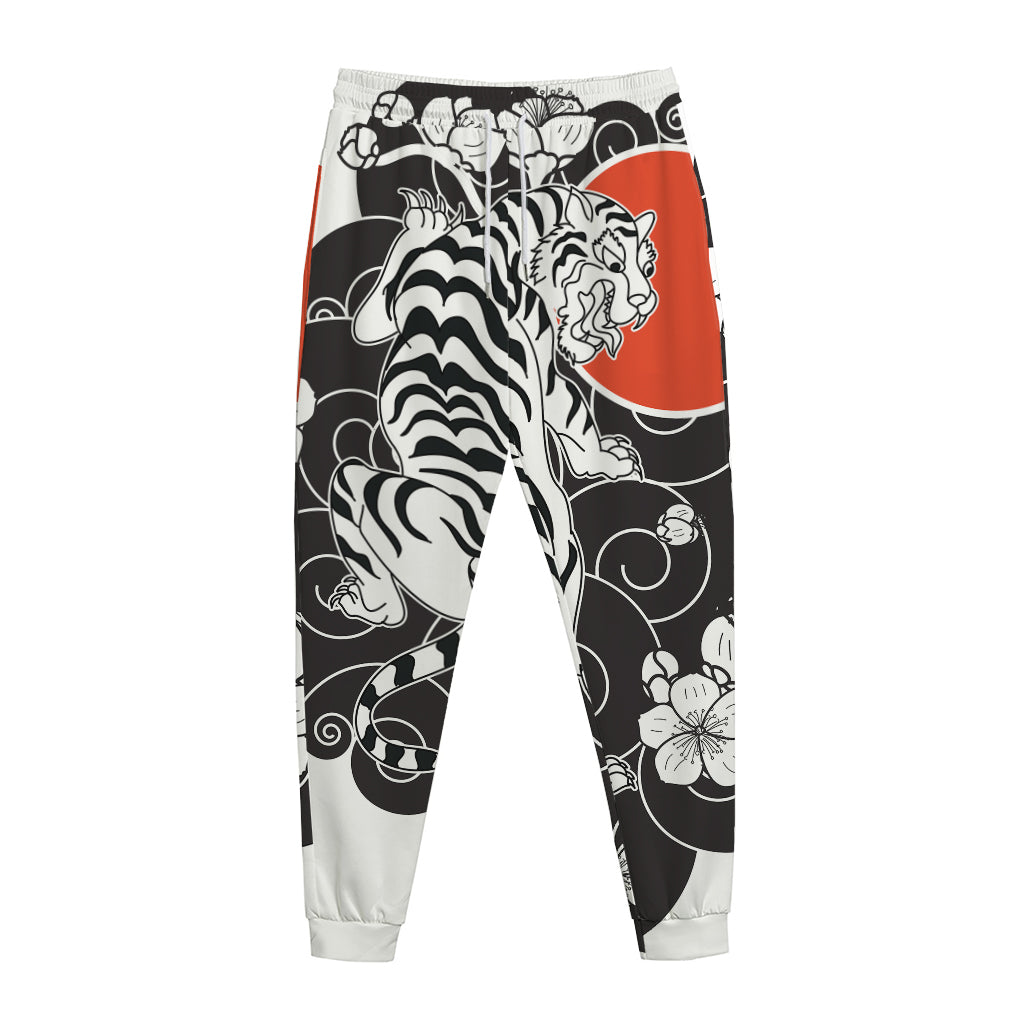 Japanese White Tiger Tattoo Print Jogger Pants