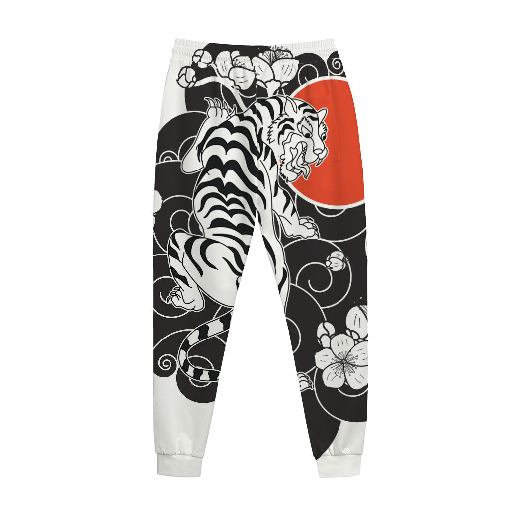 Japanese White Tiger Tattoo Print Jogger Pants