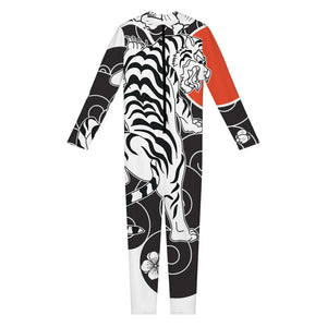 Japanese White Tiger Tattoo Print Jumpsuit