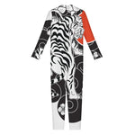 Japanese White Tiger Tattoo Print Jumpsuit