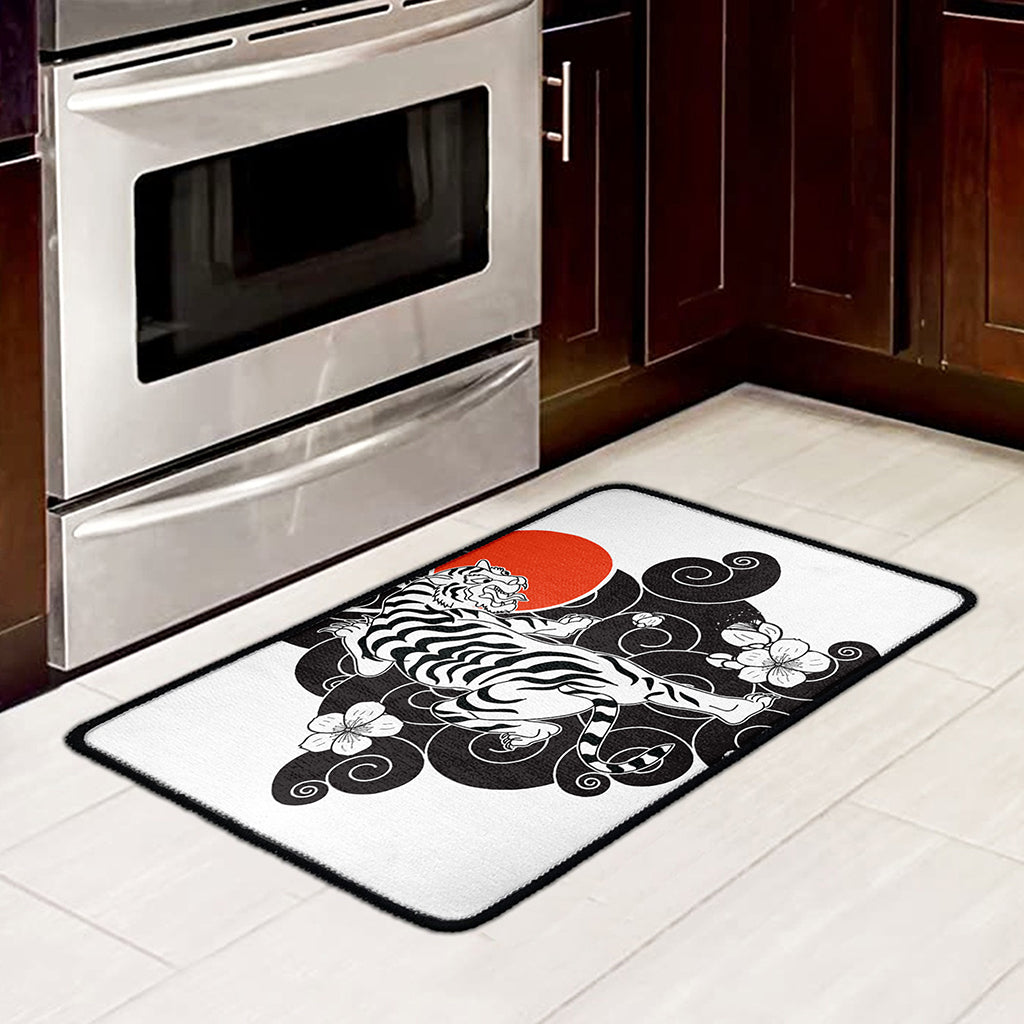 Japanese White Tiger Tattoo Print Kitchen Mat