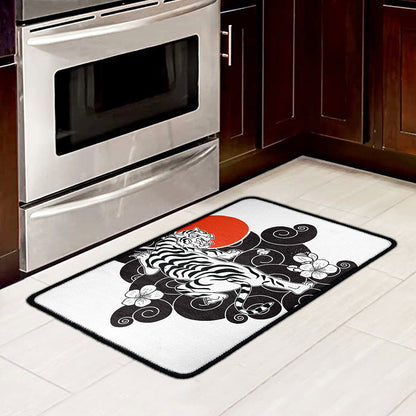 Japanese White Tiger Tattoo Print Kitchen Mat