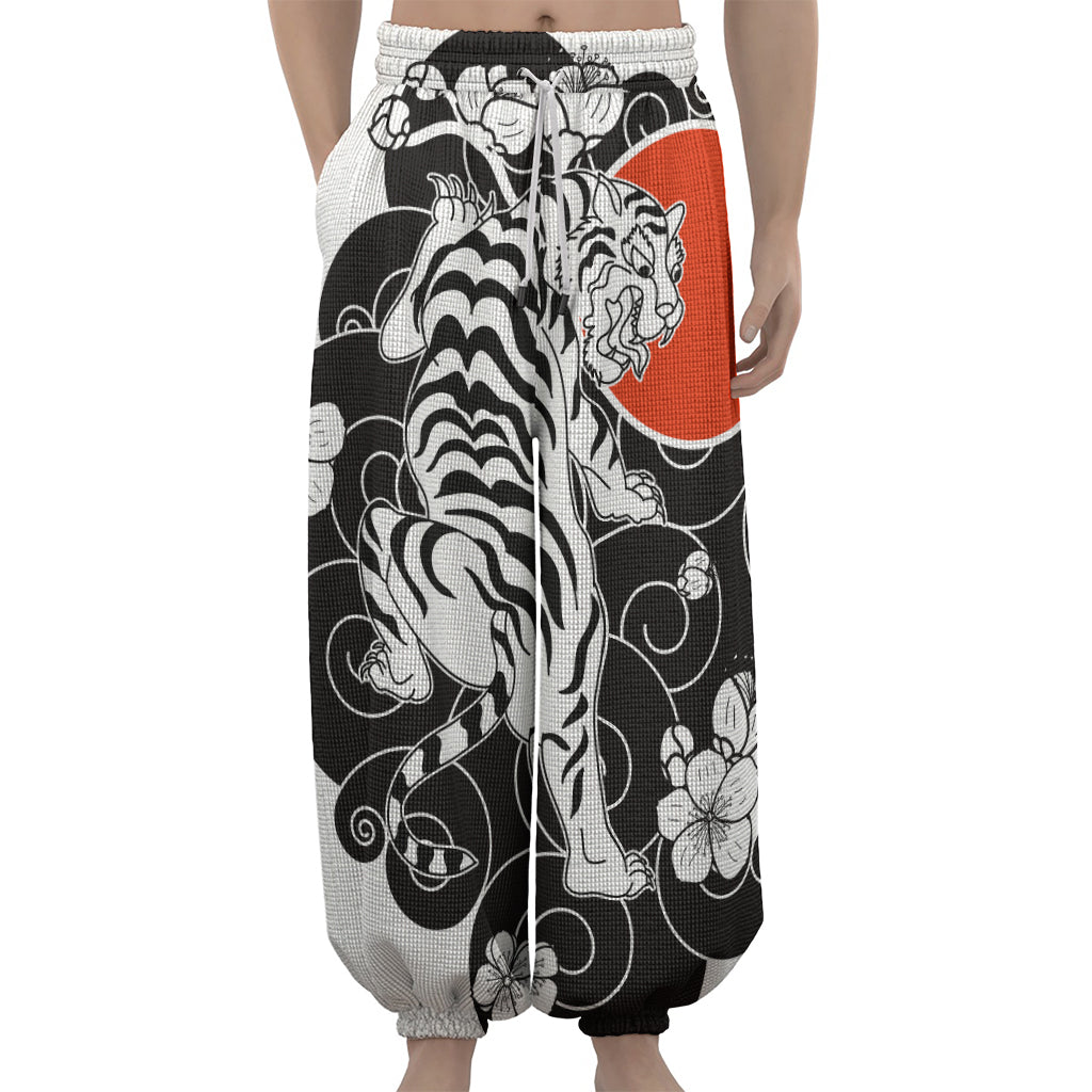 Japanese White Tiger Tattoo Print Lantern Pants