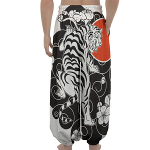 Japanese White Tiger Tattoo Print Lantern Pants