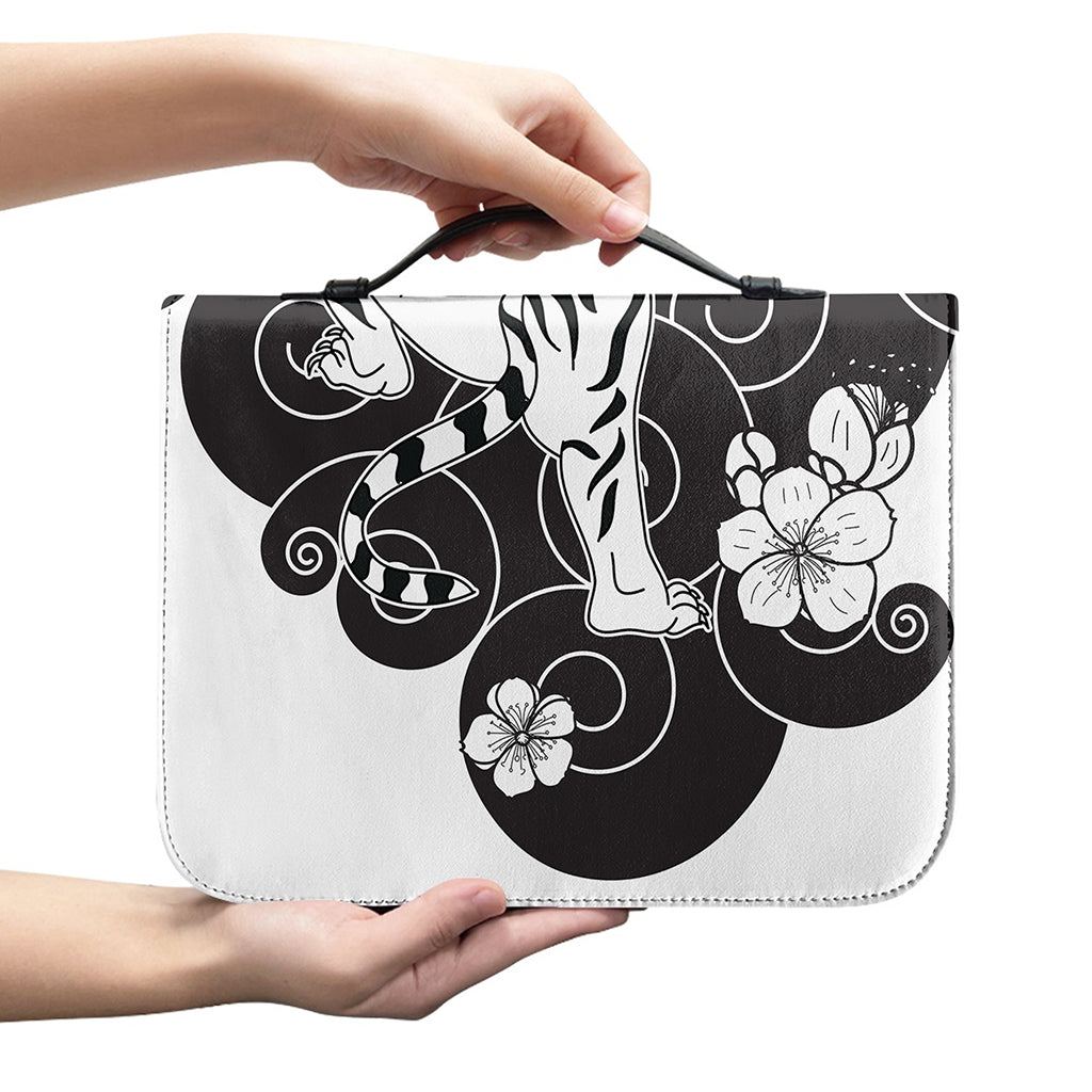 Japanese White Tiger Tattoo Print Leather Bible Cover