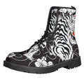 Japanese White Tiger Tattoo Print Lace-Up Boots