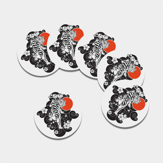 Japanese White Tiger Tattoo Print Leather Coaster Set